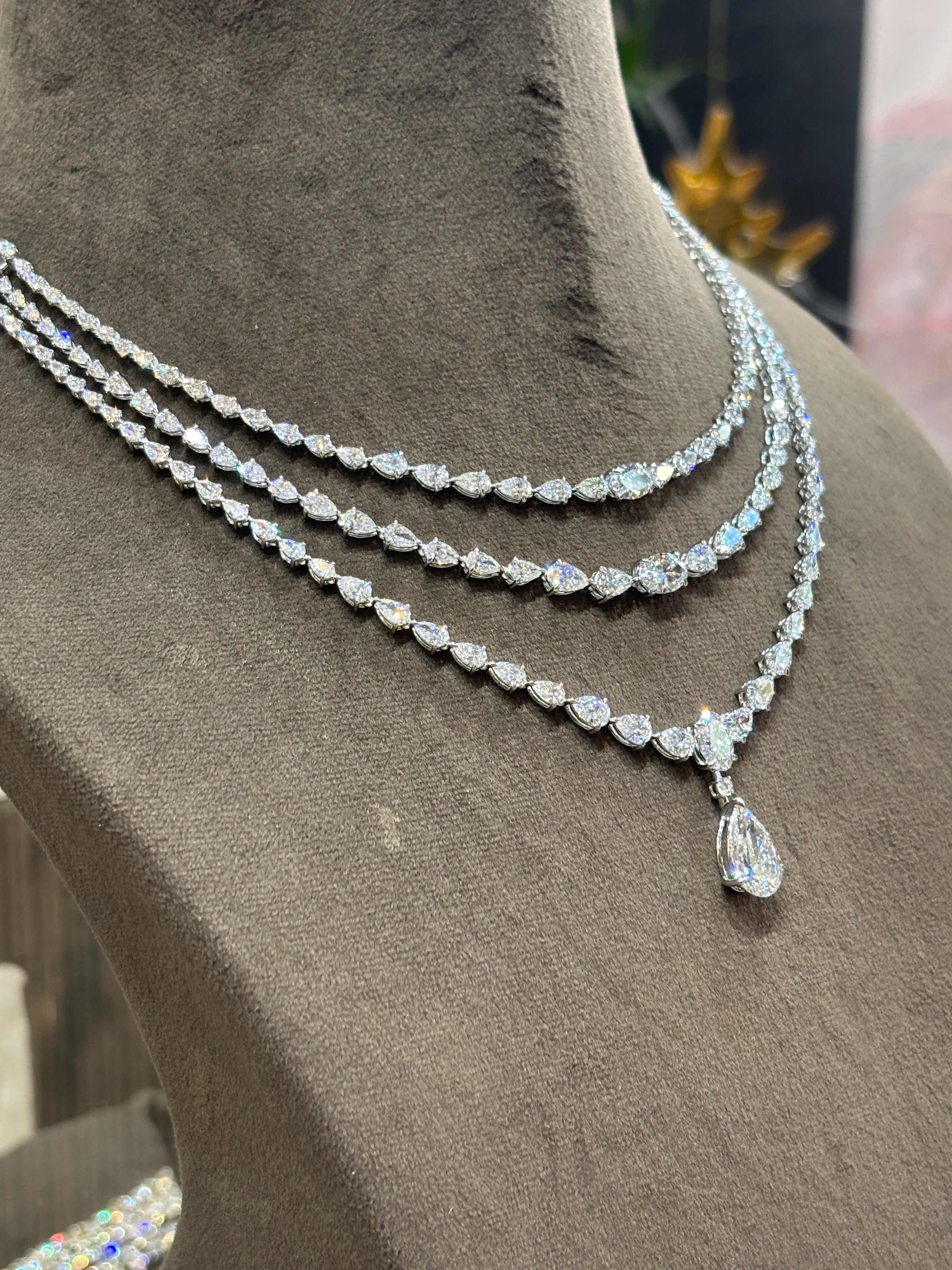 Fiona Diamonds Velmira Elan Pear Lab Diamond Designer Necklace in 14K White Gold - luxury