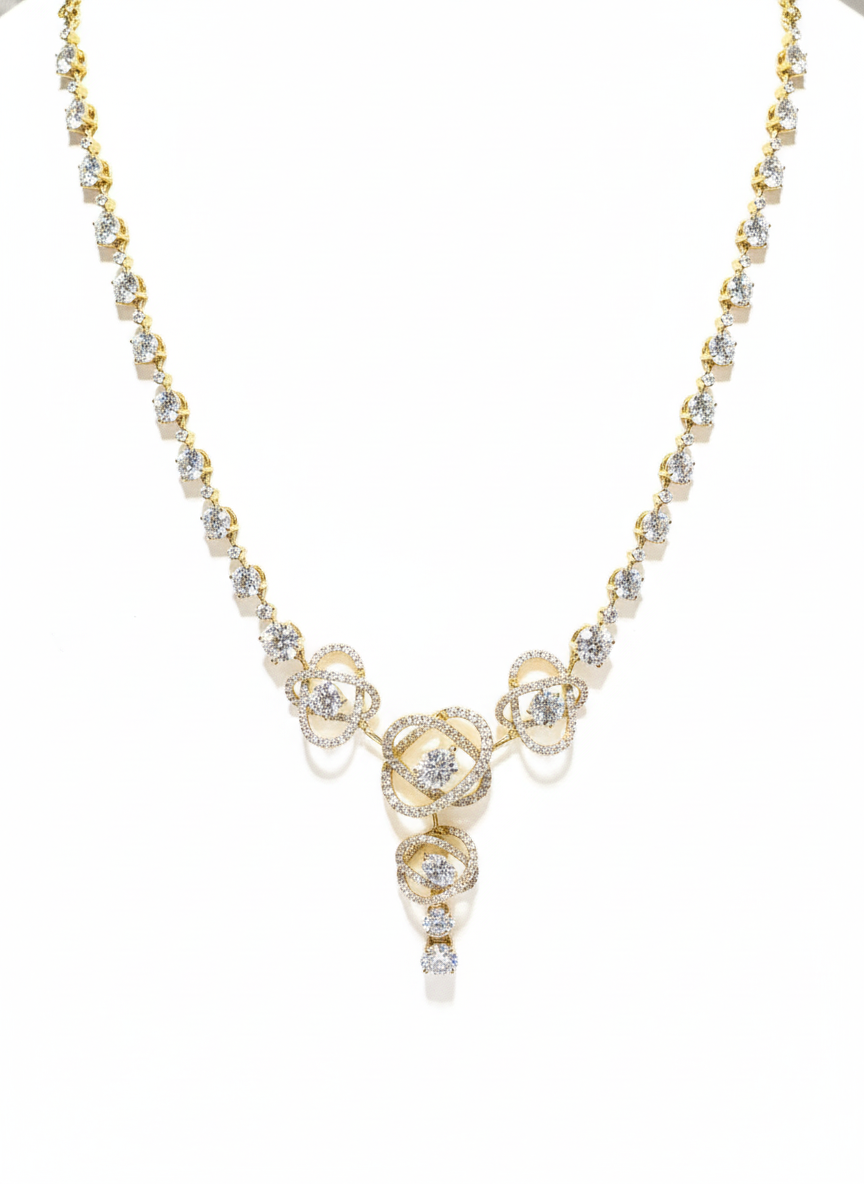 Reverie Collar Round Lab Diamond Designer Necklace in 9K Yellow Gold by Fiona Diamonds