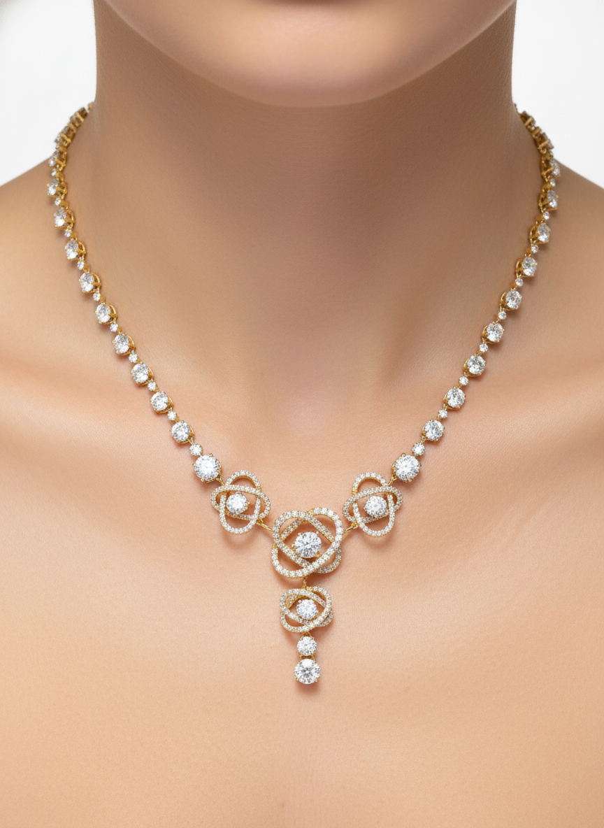 Side view of Reverie Collar Round Lab Diamond Designer Necklace in 9K Yellow Gold - Fiona Diamonds
