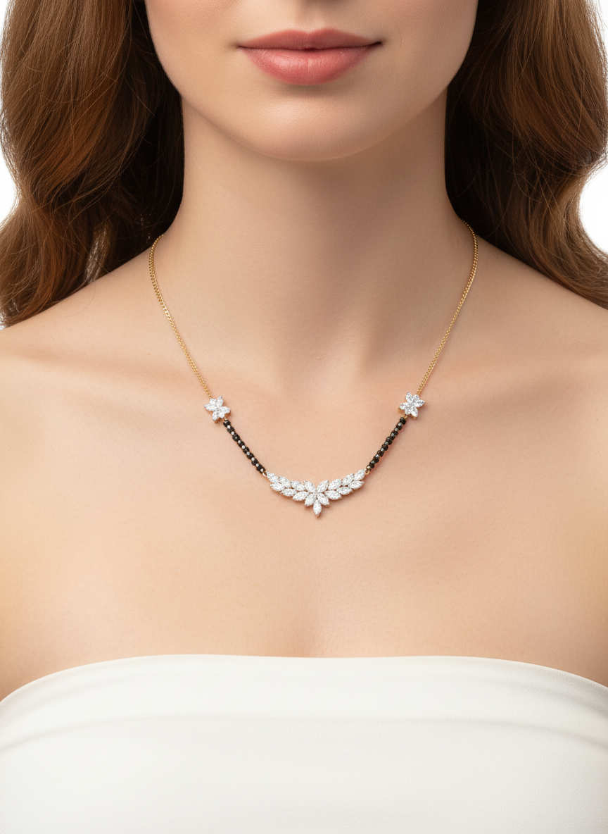 Close-up of Zirelle Nova Marquise Lab Diamond Mangalsutra in 14K Rose Gold by Fiona Diamonds