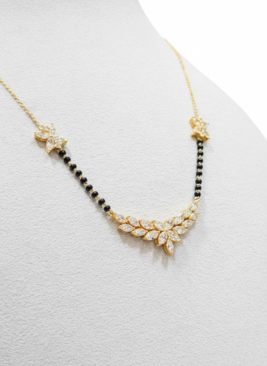 Side view of Zirelle Nova Marquise Lab Diamond Mangalsutra in 14K Rose Gold - Fiona Diamonds
