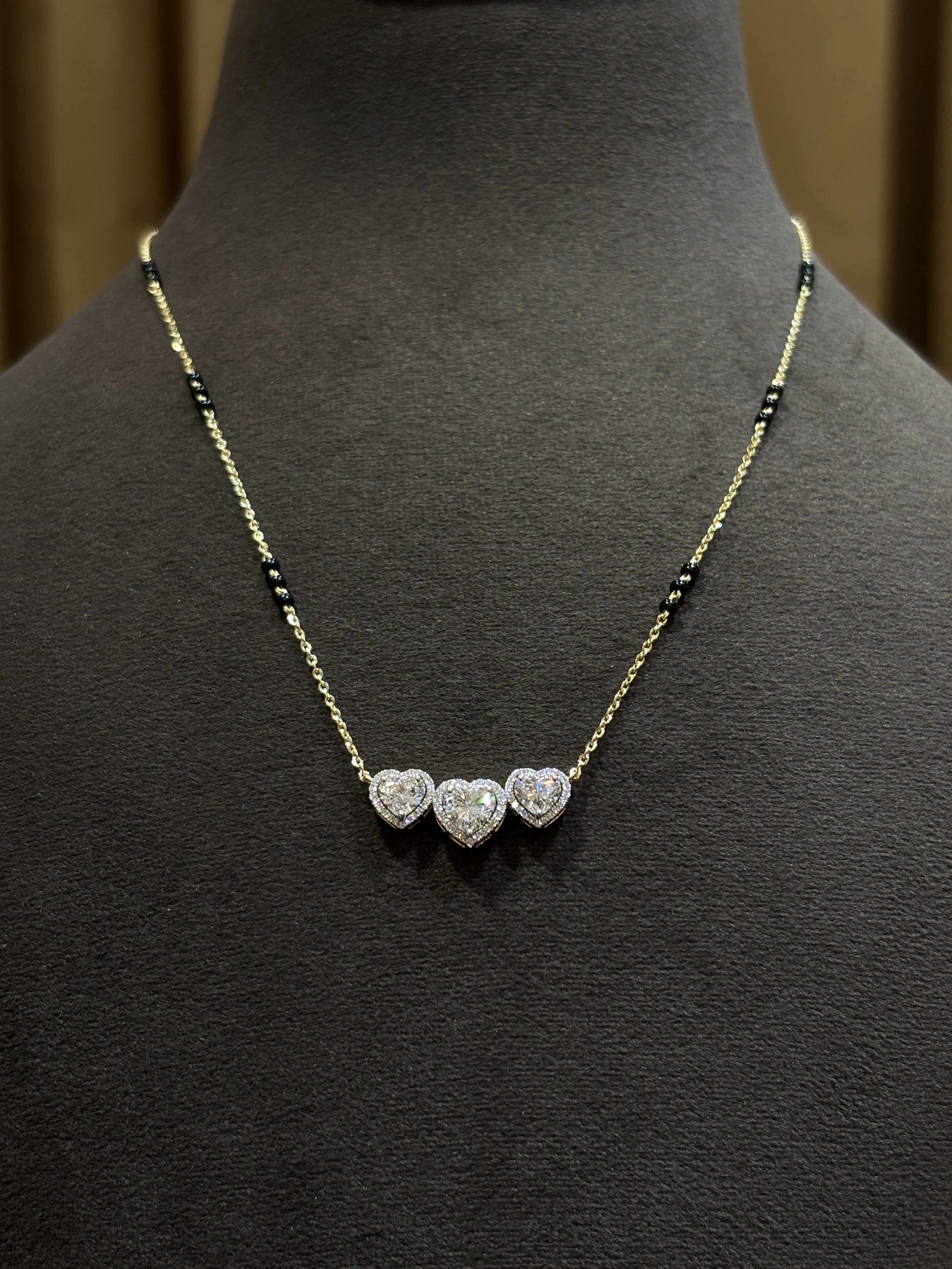 Close-up of Norvessa Luxa Heart Lab Diamond Mangalsutra in 14K Yellow Gold by Fiona Diamonds