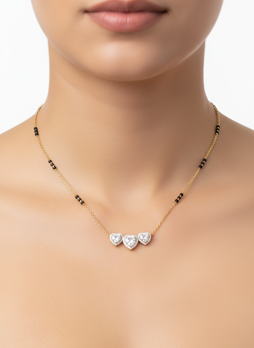 Side view of Norvessa Luxa Heart Lab Diamond Mangalsutra in 14K Yellow Gold - Fiona Diamonds