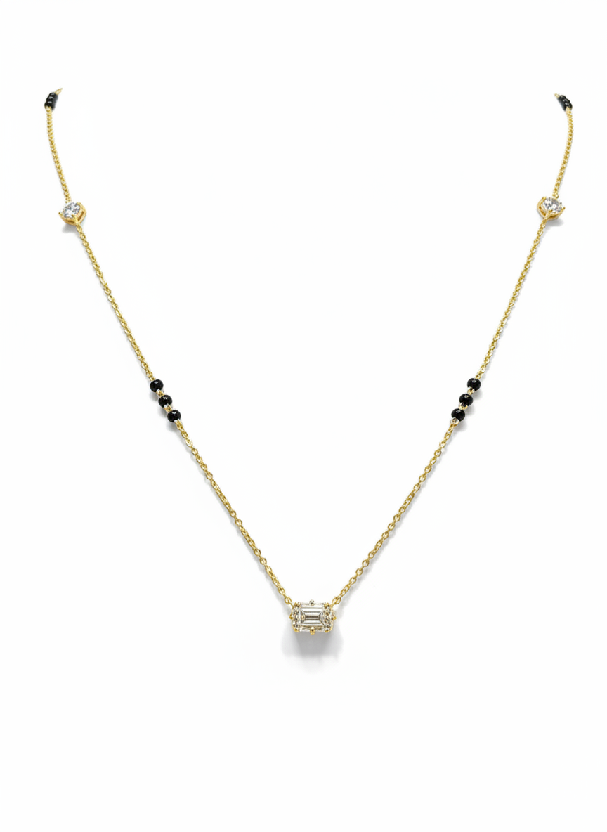 Misty Zenith Emerald Lab Diamond Mangalsutra in 14K Yellow Gold by Fiona Diamonds
