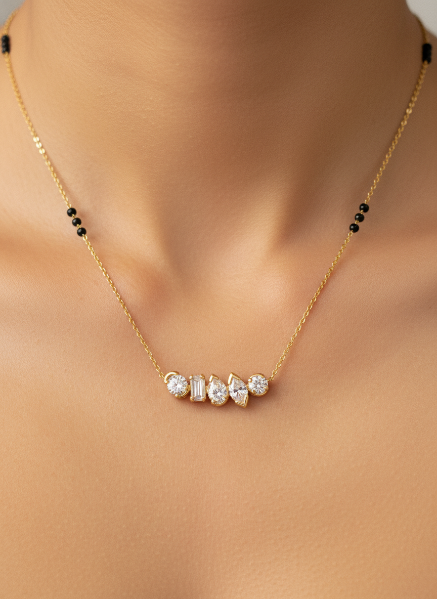 Side view of Eternal Radiance Oval Lab Diamond Mangalsutra in 14K Yellow Gold - Fiona Diamonds