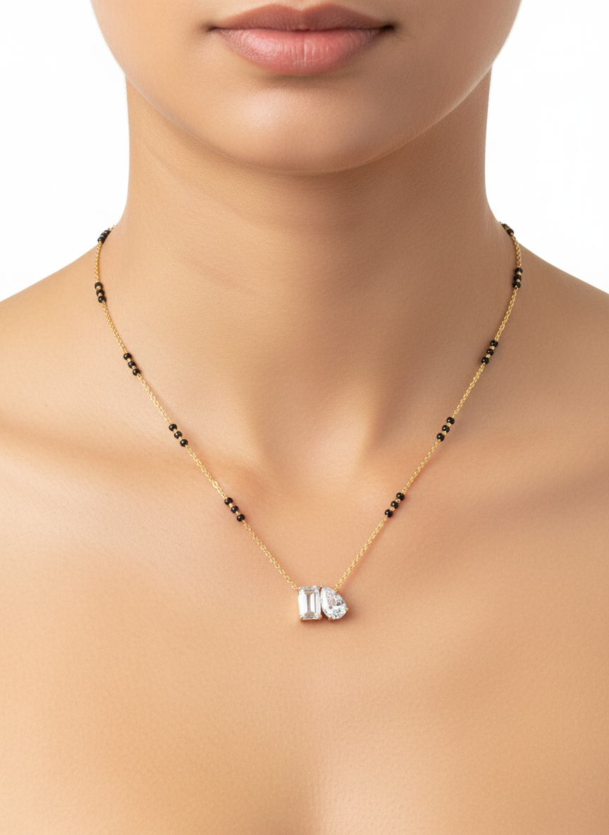 Side view of Lunessa Voss Emerald Lab Diamond Mangalsutra in 14K Yellow Gold - Fiona Diamonds