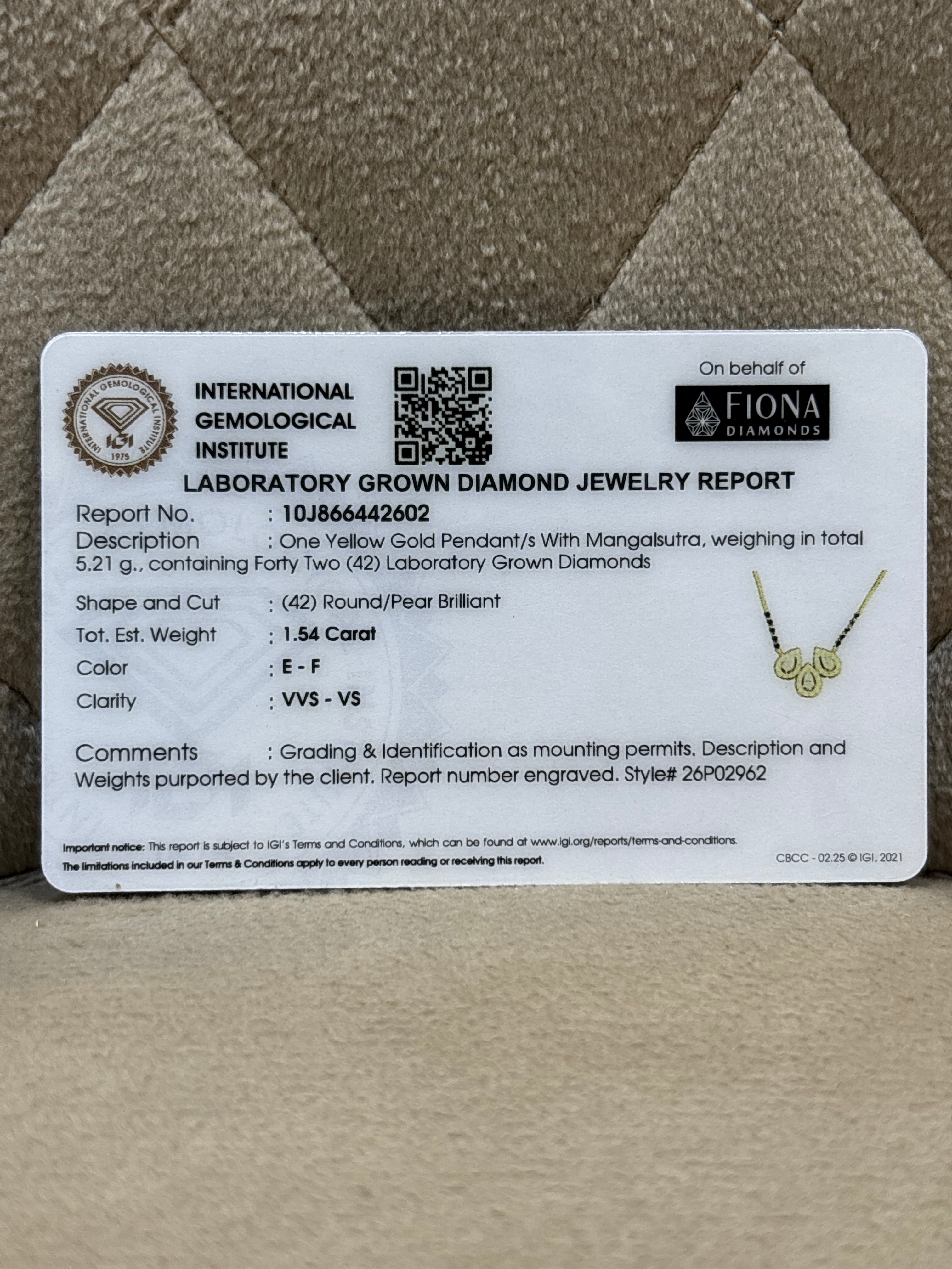 Top view of Amavera Poise Pear Lab Diamond Mangalsutra in 14K Yellow Gold - Fiona Diamonds