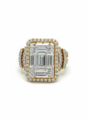 Qyrex Band Baguette Lab Diamond Halo Ring in 18K Rose Gold by Fiona Diamonds