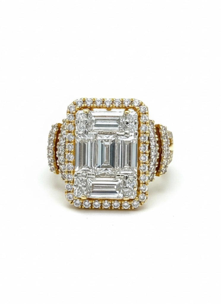 Qyrex Band Baguette Lab Diamond Halo Ring in 18K Rose Gold by Fiona Diamonds