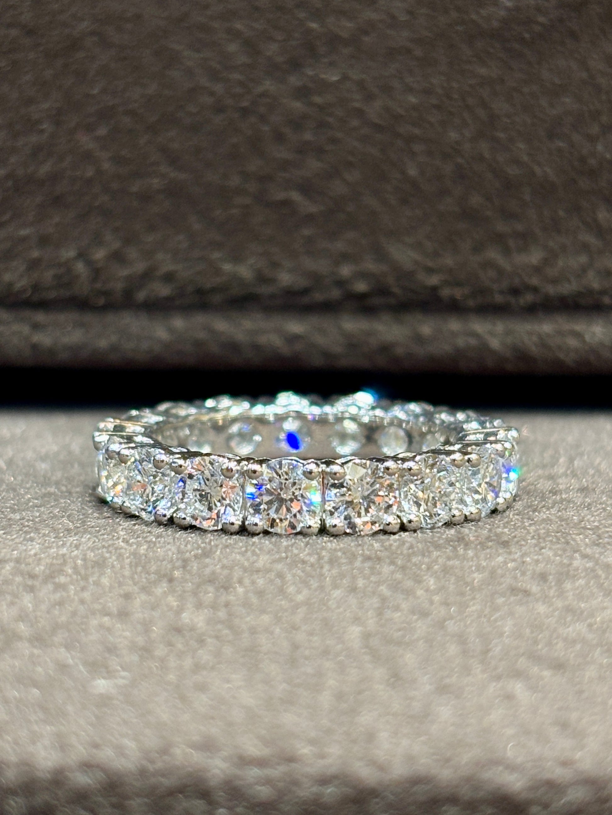 Close-up of Full Round Lab Diamond Eternity Ring set in 14K White Gold by Fiona Diamonds
