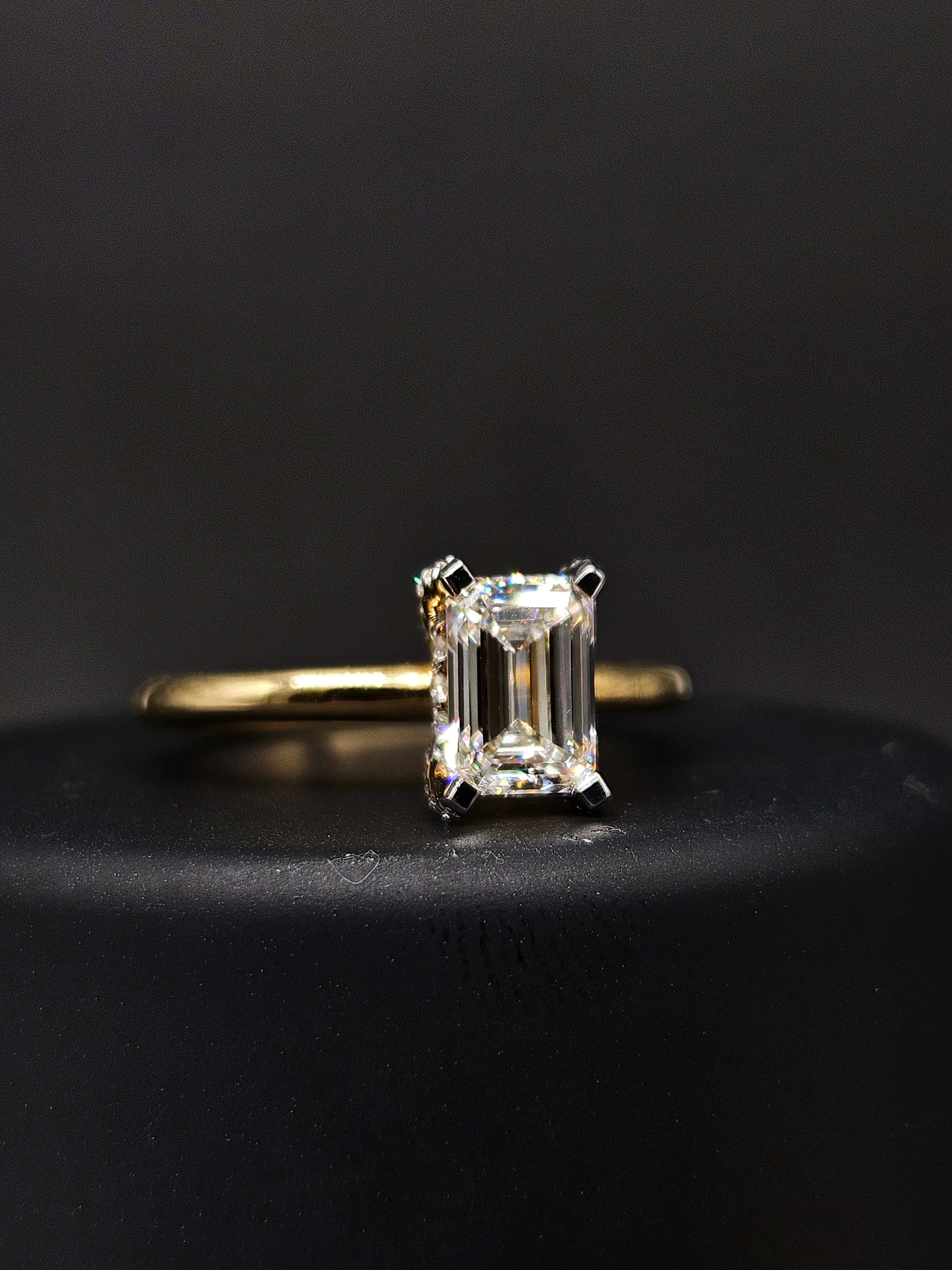 Emerald Lab Diamond Classic Solitaire Ring in 14K Yellow Gold Mingxia 1ct by Fiona Diamonds