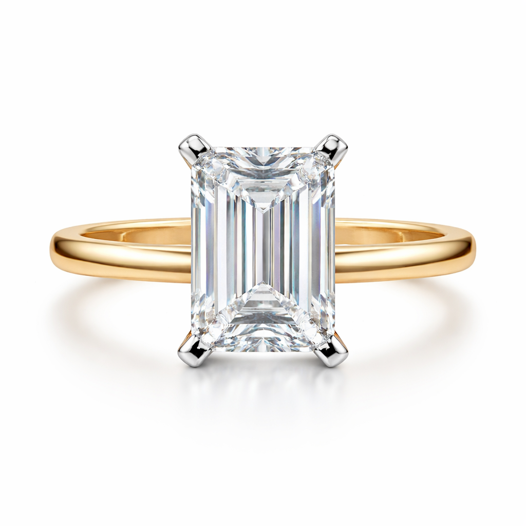 Echo Crest Emerald Lab Diamond Classic Solitaire Ring in 14K Yellow Gold by Fiona Diamonds