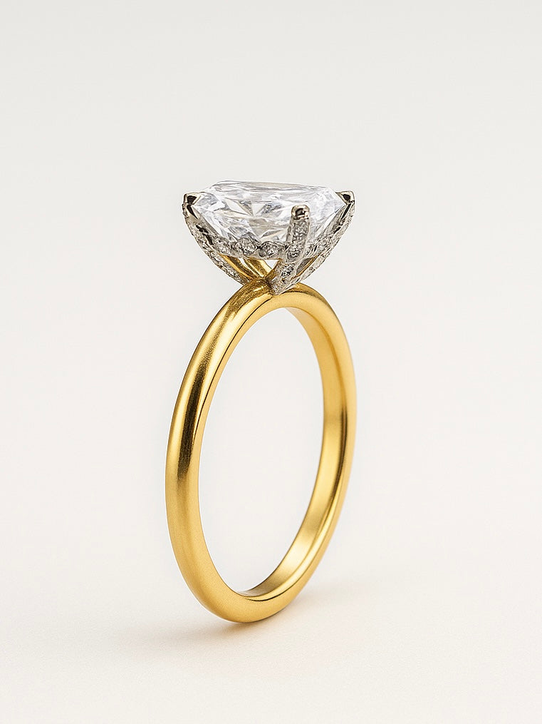 Side profile of 1ct Radiant Radiant Lab Diamond Classic Solitaire Ring in 14K Yellow Gold Fiona Diamonds