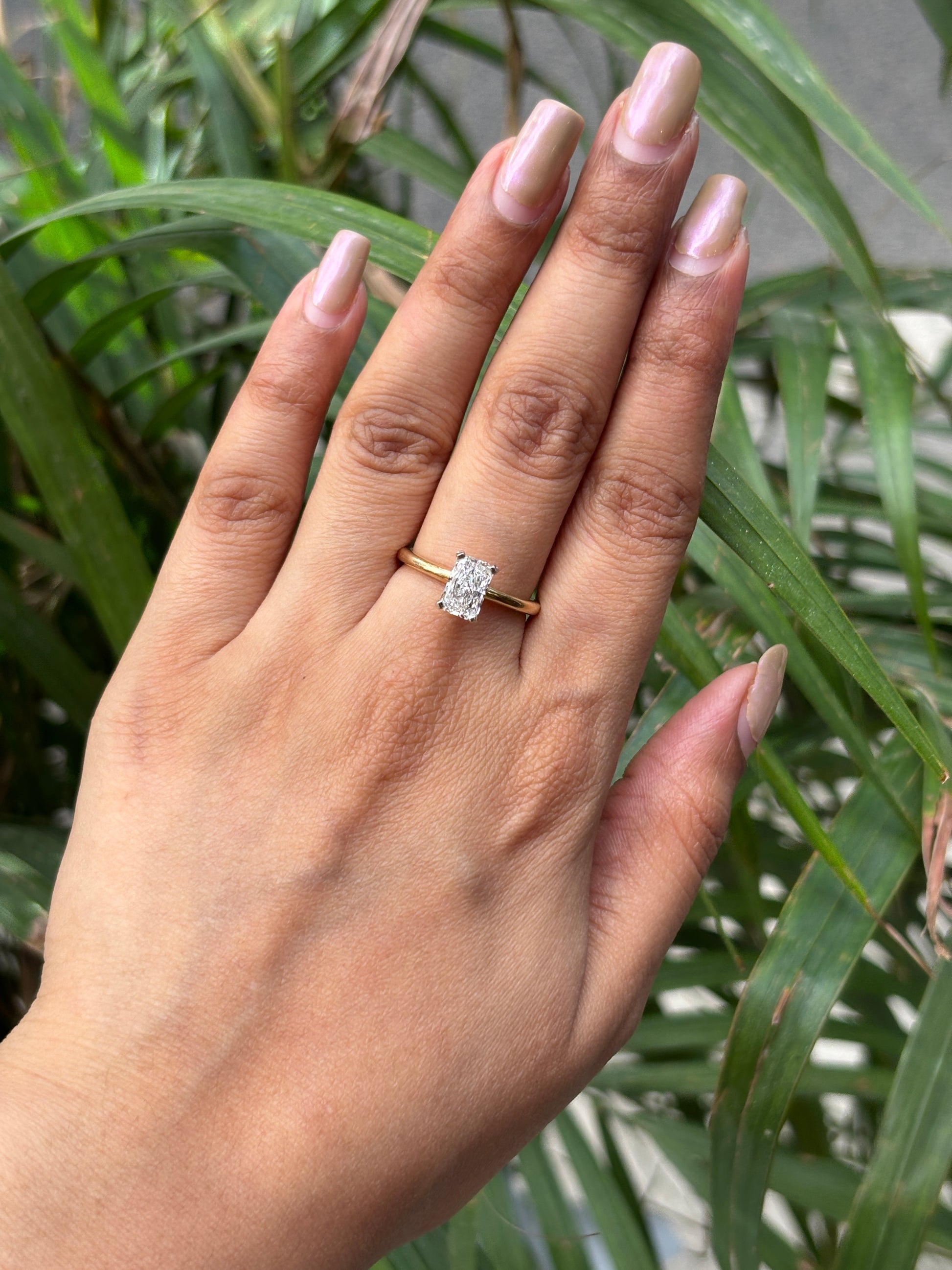 Top view of 1ct Radiant Radiant Lab Diamond Classic Solitaire Ring in 14K Yellow Gold Fiona Diamonds