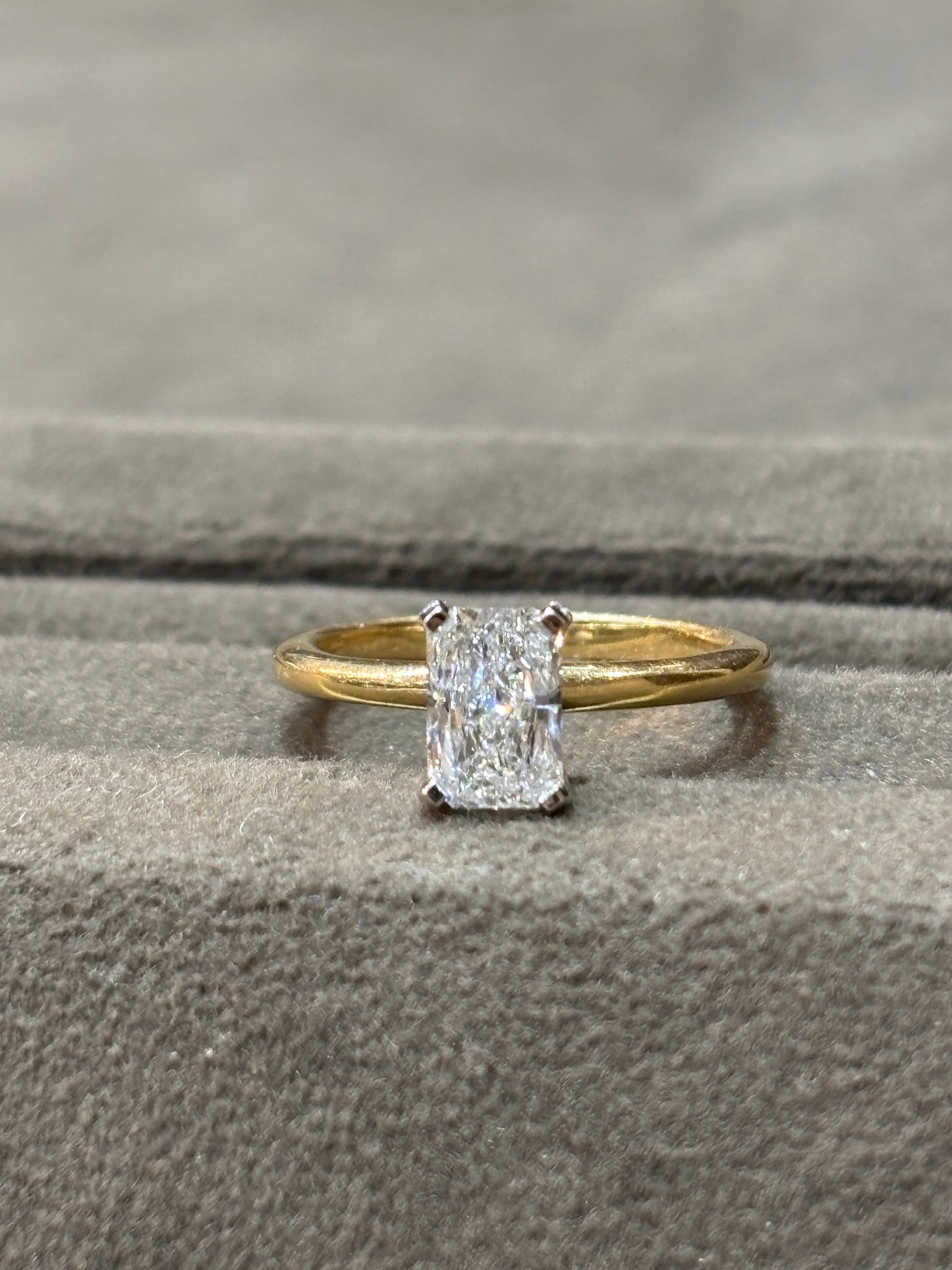 Fiona Diamonds 1ct Radiant Radiant Lab Diamond Classic Solitaire Ring in 14K Yellow Gold on hand