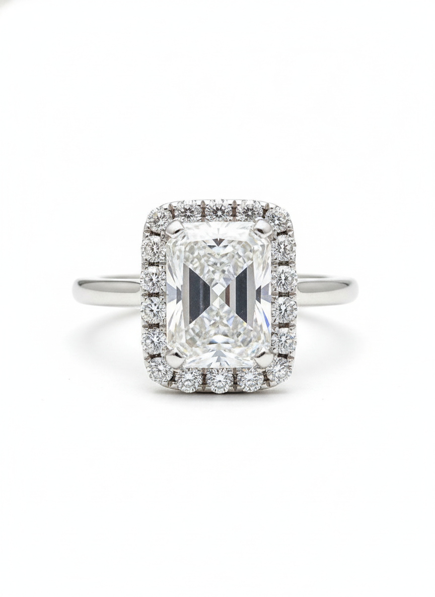 Zephyr Pavé Round Lab Diamond Halo Ring in 14K White Gold by Fiona Diamonds