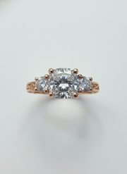 Nova Lace Cushion Lab Diamond Three Stone Ring in 14K Rose Gold by Fiona Diamonds