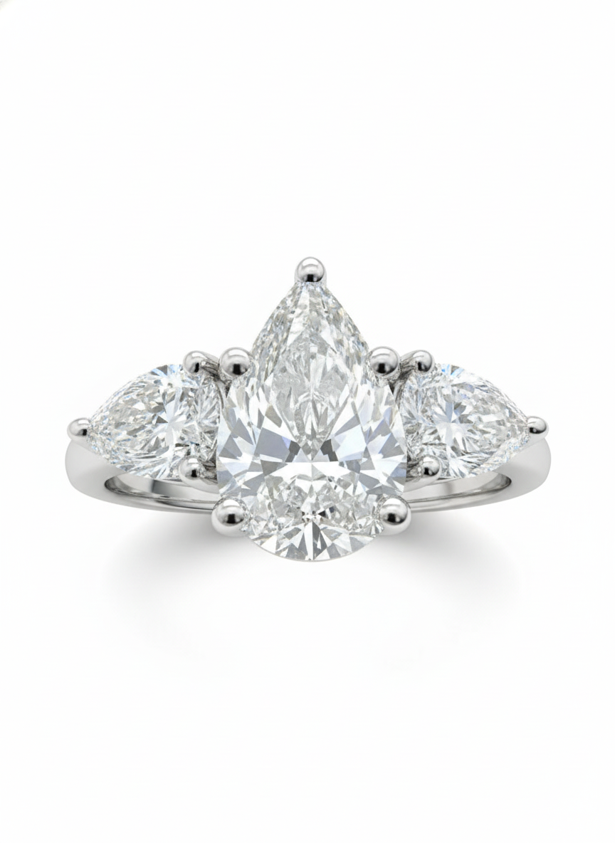 Ember Arch Pear Lab Diamond Three Stone Ring in 14K White Gold by Fiona Diamonds