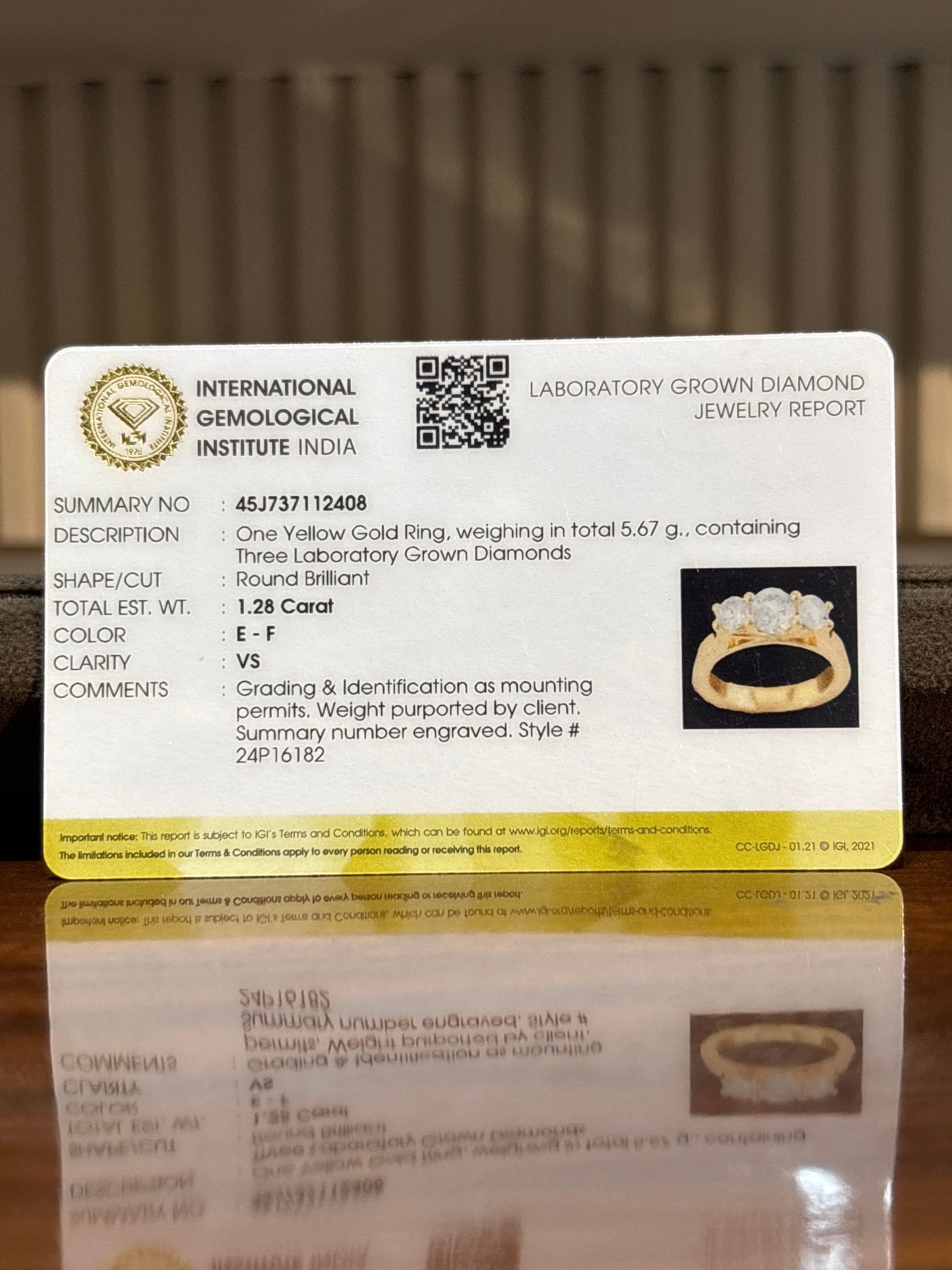 Round Lab Diamond Three Stone Ring in 14K Yellow Gold - 1.28ct Round Three Stone by Fiona Diamonds