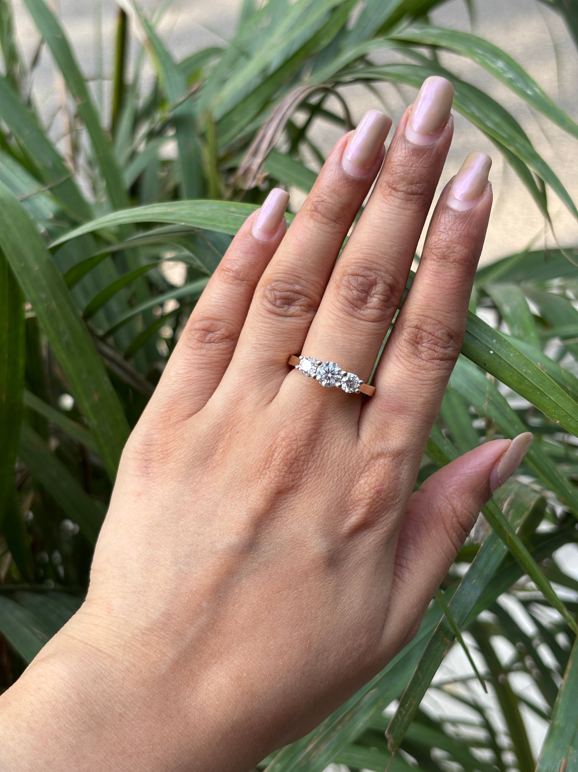 Fiona Diamonds 1.28ct Round Three Stone Round Lab Diamond Three Stone Ring in 14K Yellow Gold on hand