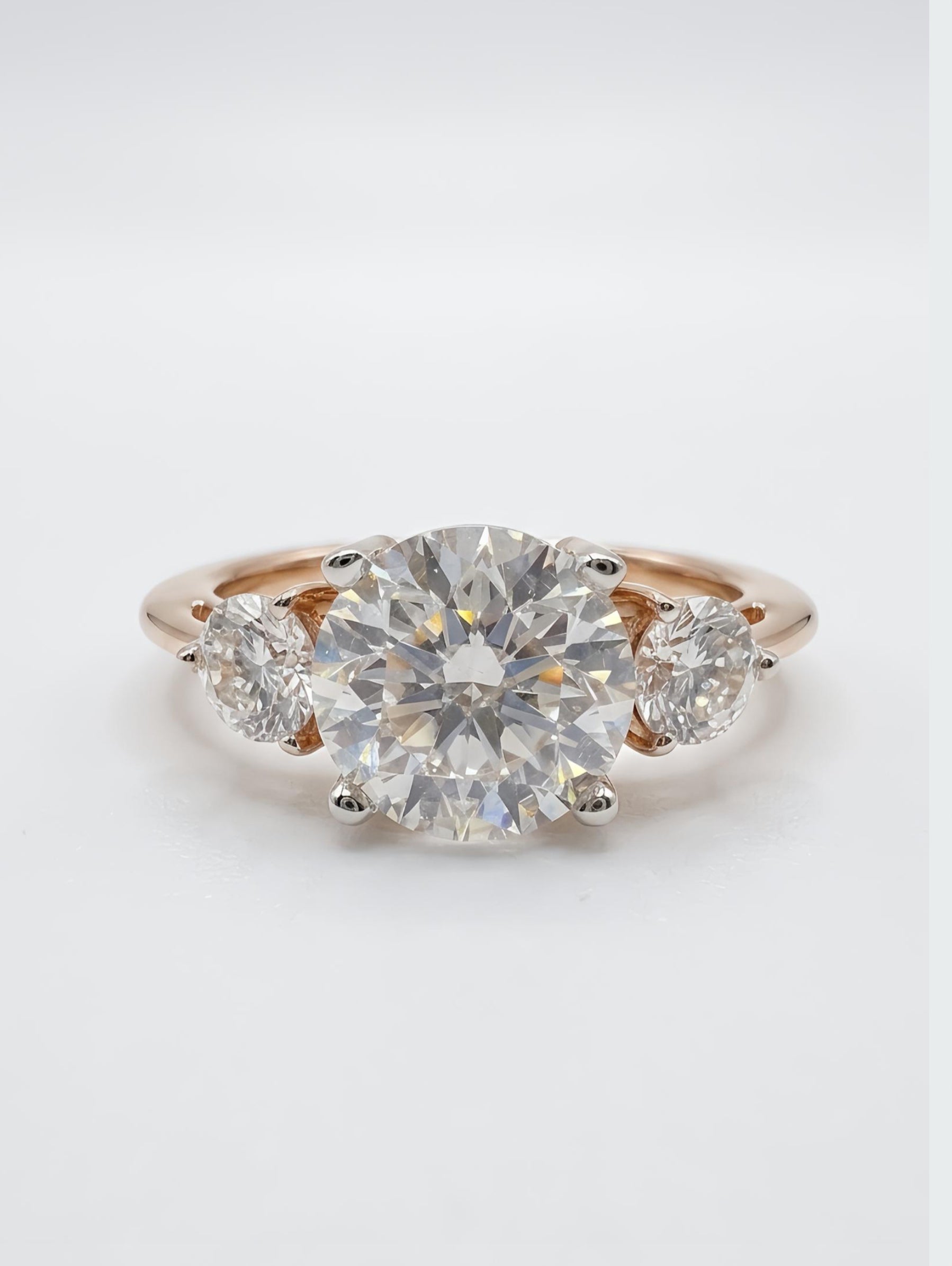 Kael Drift Round Lab Diamond Three Stone Ring in 14K Rose Gold by Fiona Diamonds