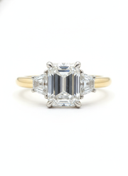 Cipher Band Emerald Lab Diamond Three Stone Ring in 14K Yellow Gold by Fiona Diamonds