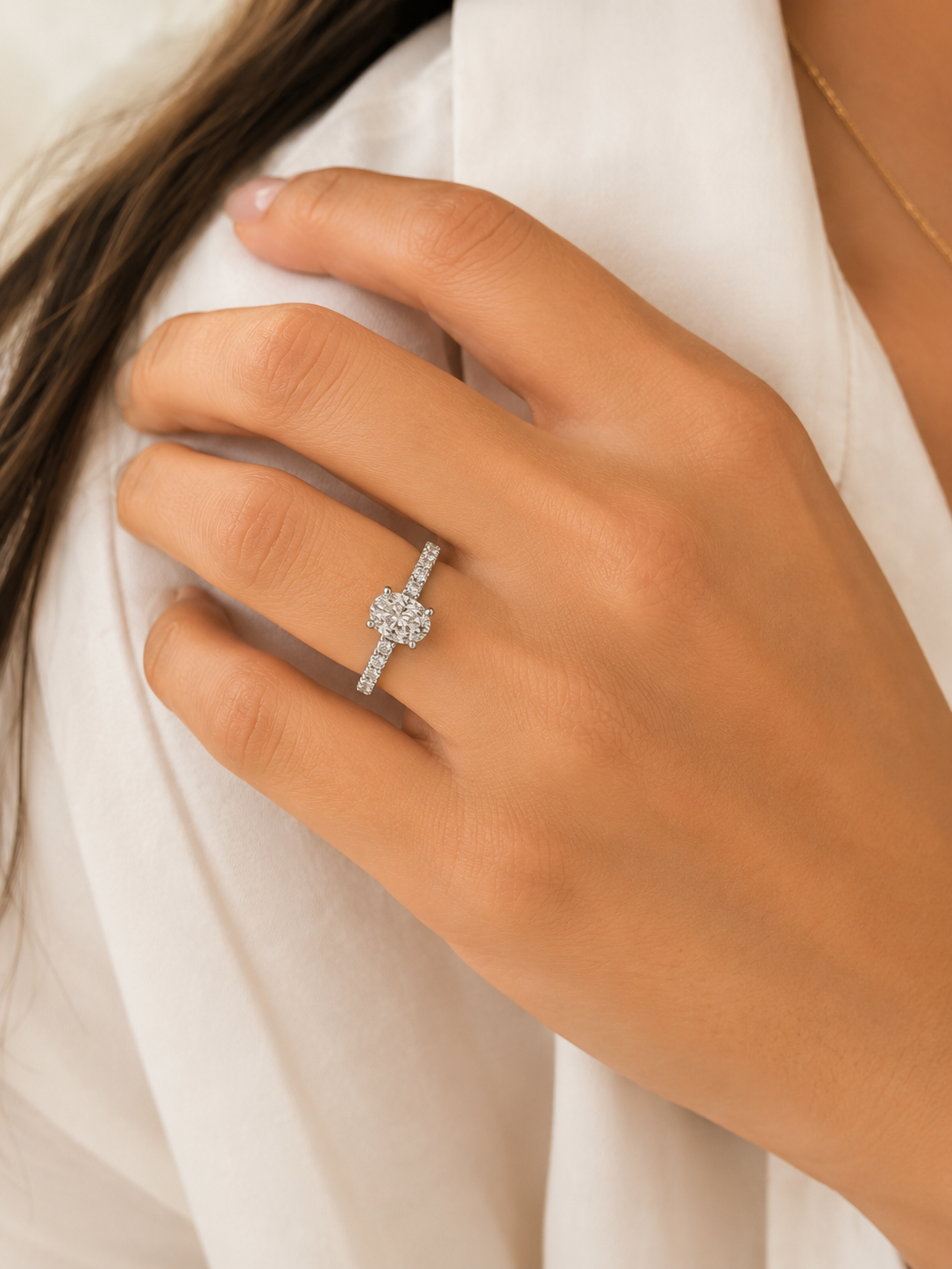 Ravine Lab Diamond Solitaire With Side Stones Ring
