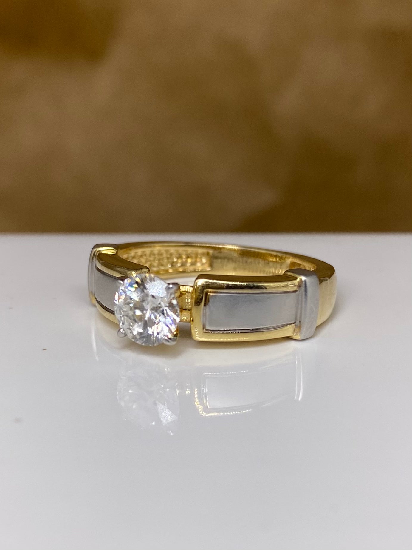 Fiona Diamonds 1ct Round Blush Ember Round Lab Diamond Classic Solitaire Ring in 14K Yellow Gold on hand