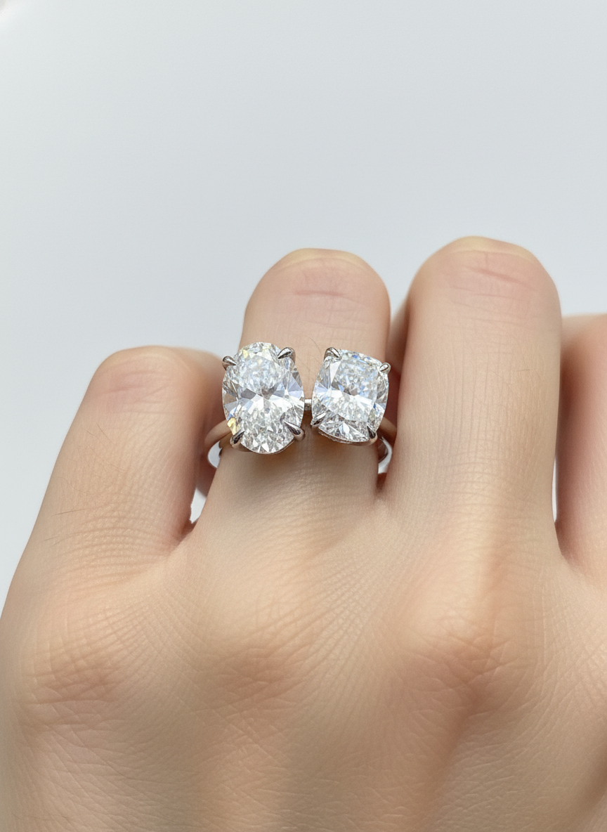 Side view of Ravenna Lore Oval & Cushion Lab Diamond Toi Et Moi Ring in 14K White Gold - Fiona Diamonds