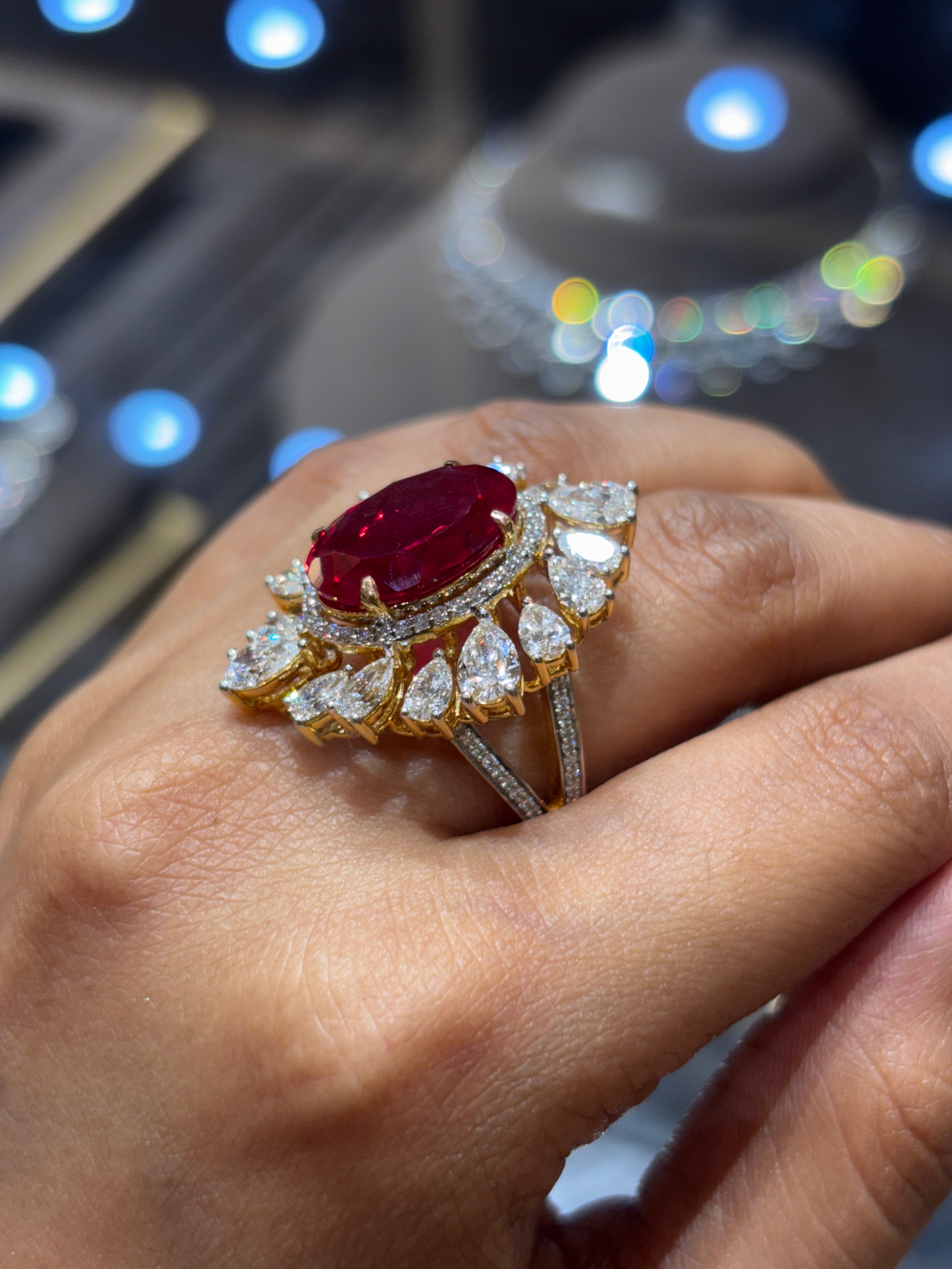 Fiona Diamonds Adelune Round Lab Diamond Cocktail Ring in 18K Yellow Gold on hand