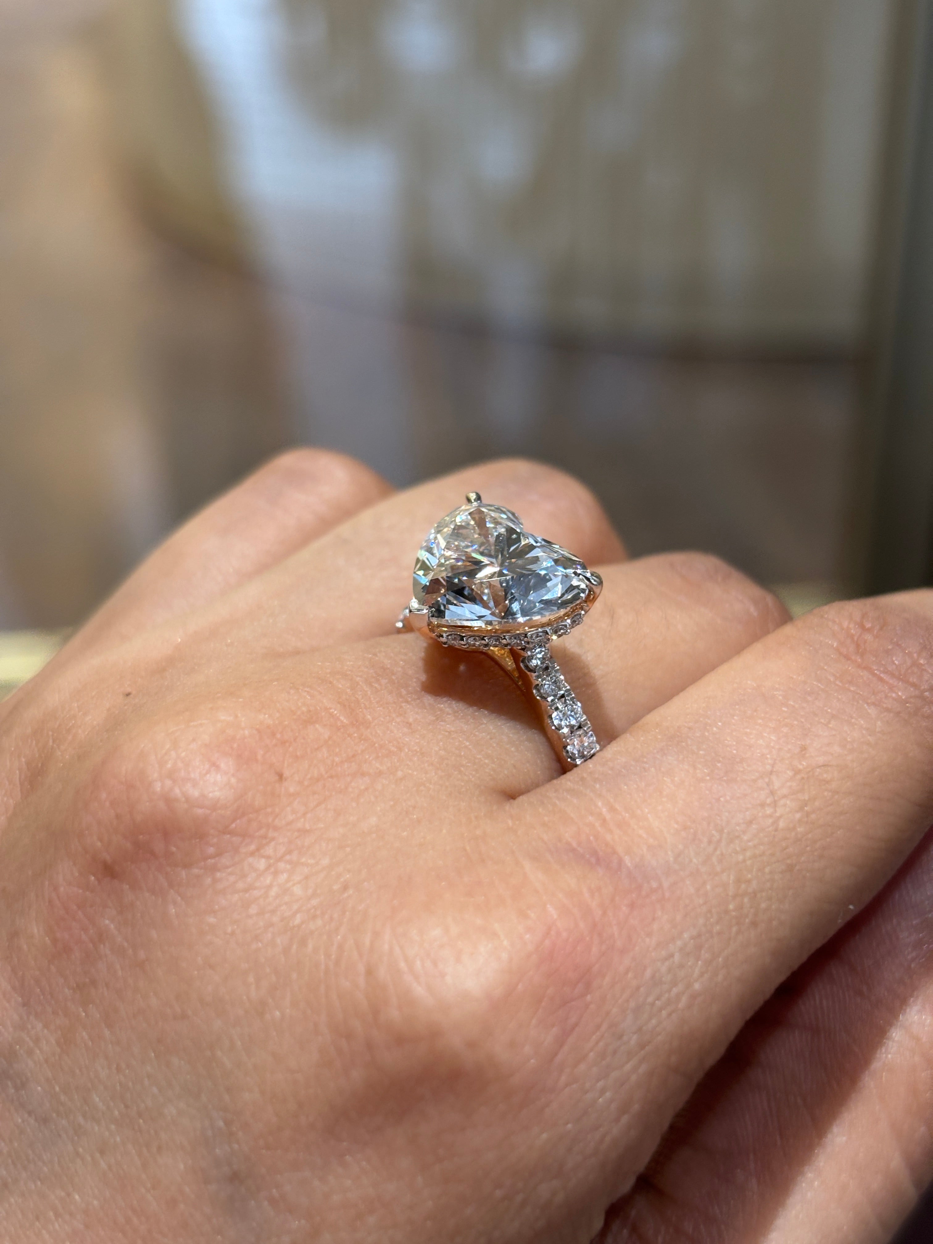 Top view of Elandra 5ct Heart Lab Diamond Side Stone Solitaire Ring in 18K Rose Gold  Fiona Diamonds