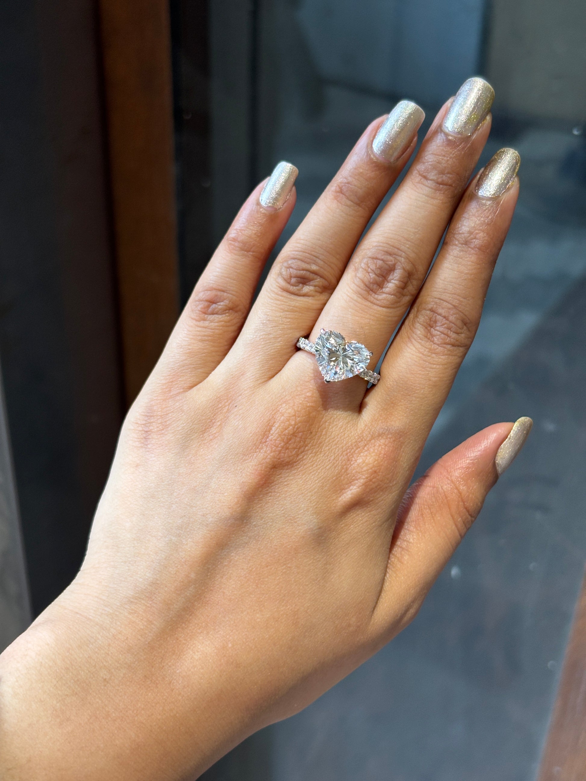 Heart Lab Diamond Side Stone Solitaire Ring in 18K Rose Gold  Elandra 5ct by Fiona Diamonds
