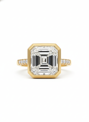 Fable Bezel Lab Diamond Side Stone Solitaire Ring in Gold by Fiona Diamonds