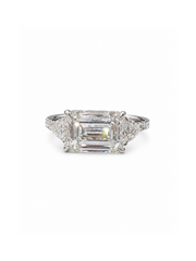Brielle Crest Emerald Lab Diamond Three Stone Ring in 18K Yellow Gold by Fiona Diamonds