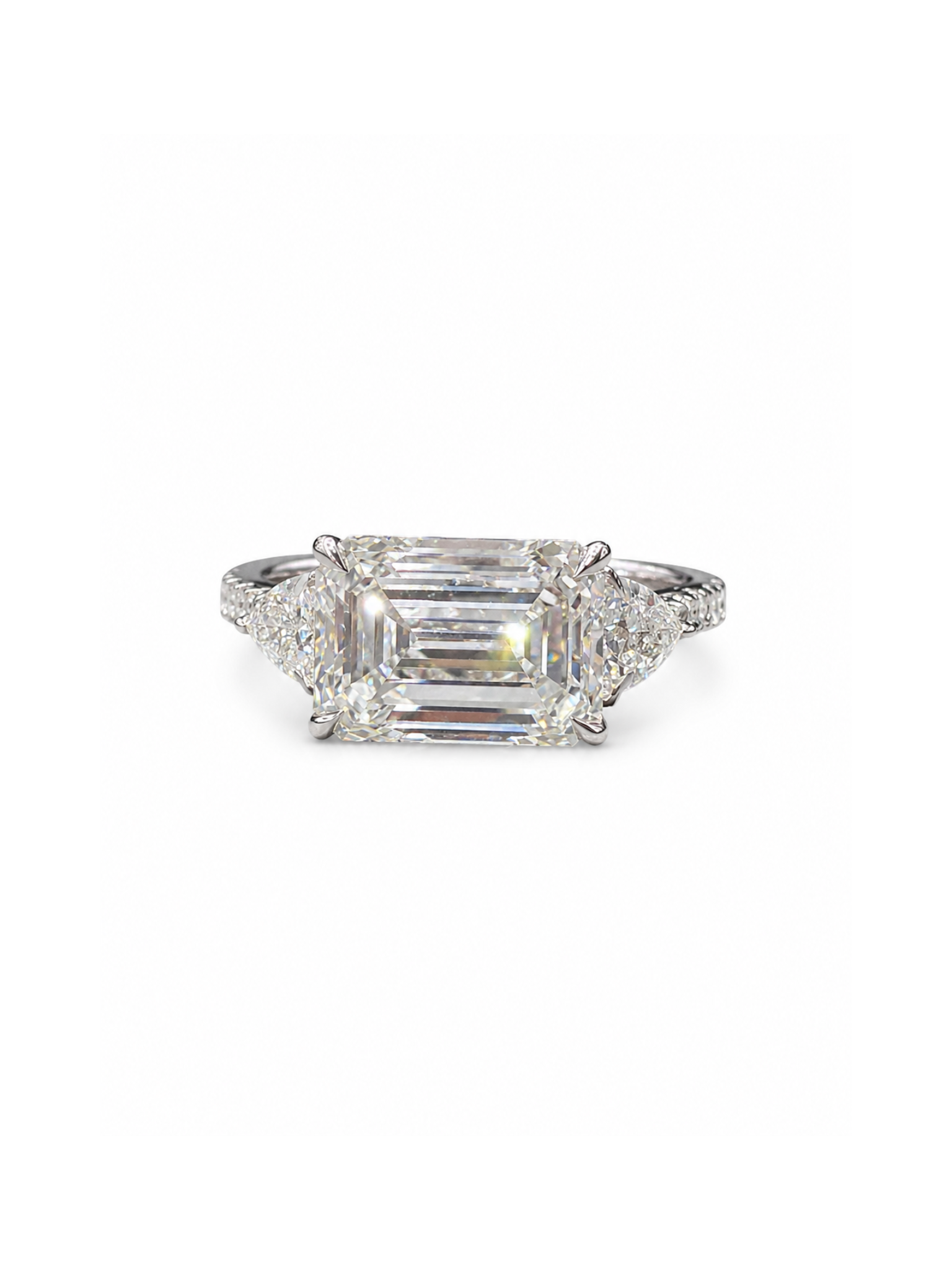 Brielle Crest Emerald Lab Diamond Three Stone Ring in 18K Yellow Gold by Fiona Diamonds