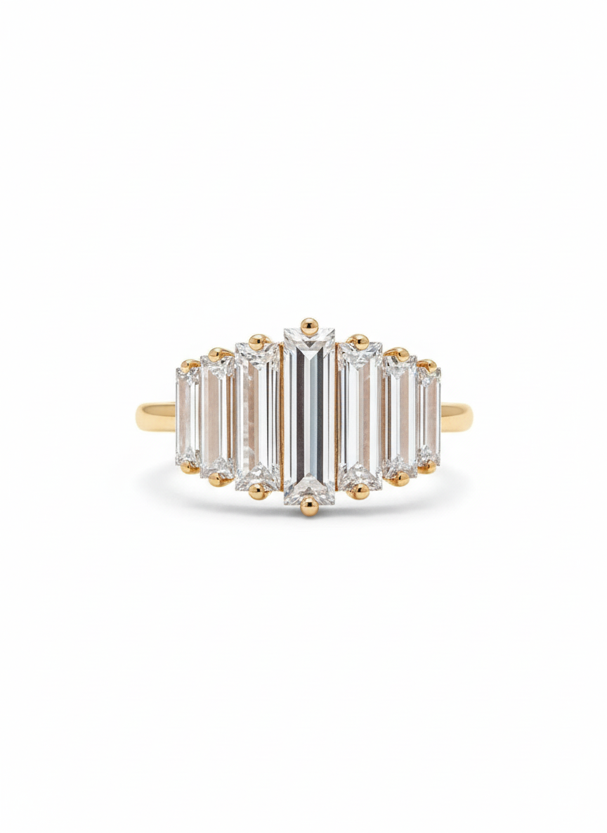 Nova Cluster Baguette Lab Diamond Designer Ring in 14K Yellow Gold by Fiona Diamonds