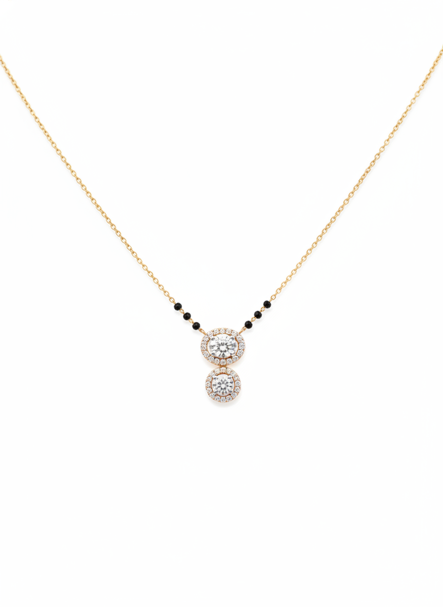 Side view of Soleil Reverie Oval Lab Diamond Mangalsutra in 14K Rose Gold - Fiona Diamonds