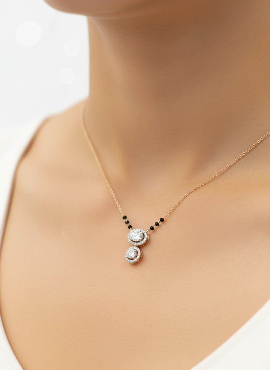 Close-up of Soleil Reverie Oval Lab Diamond Mangalsutra in 14K Rose Gold by Fiona Diamonds