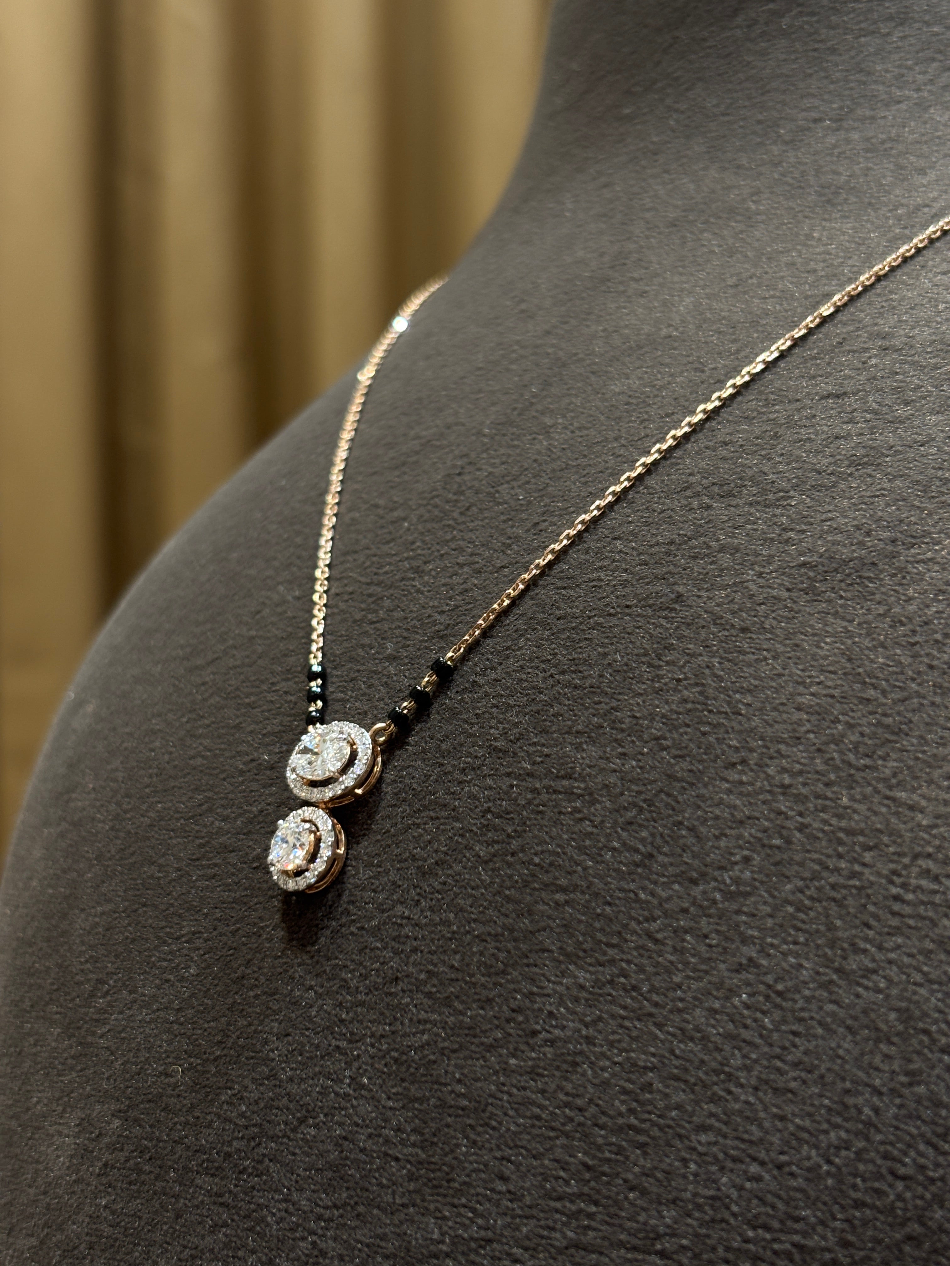 Top view of Soleil Reverie Oval Lab Diamond Mangalsutra in 14K Rose Gold - Fiona Diamonds