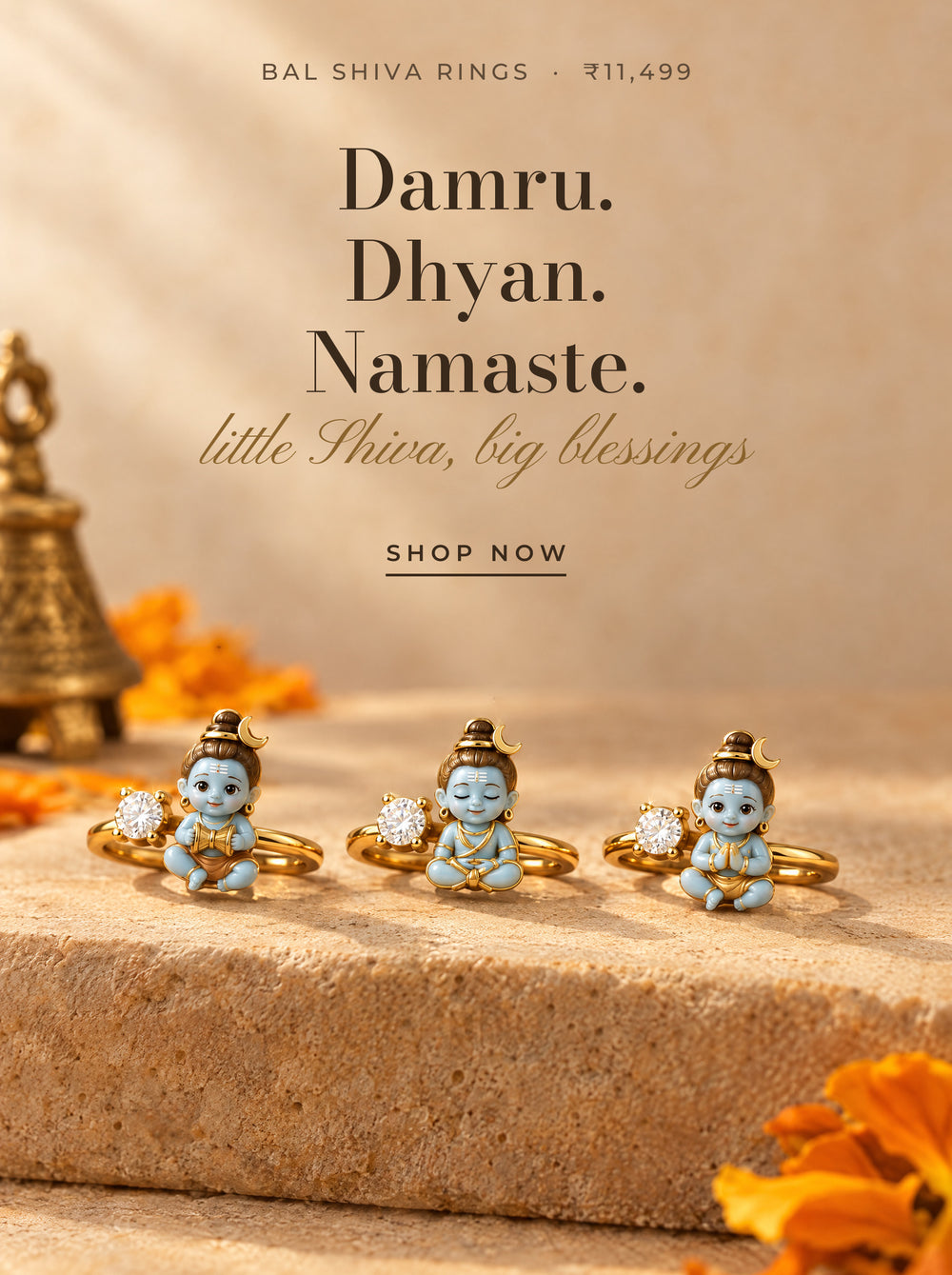 Bal Shiva rings - Damru, Dhyan and Namaste