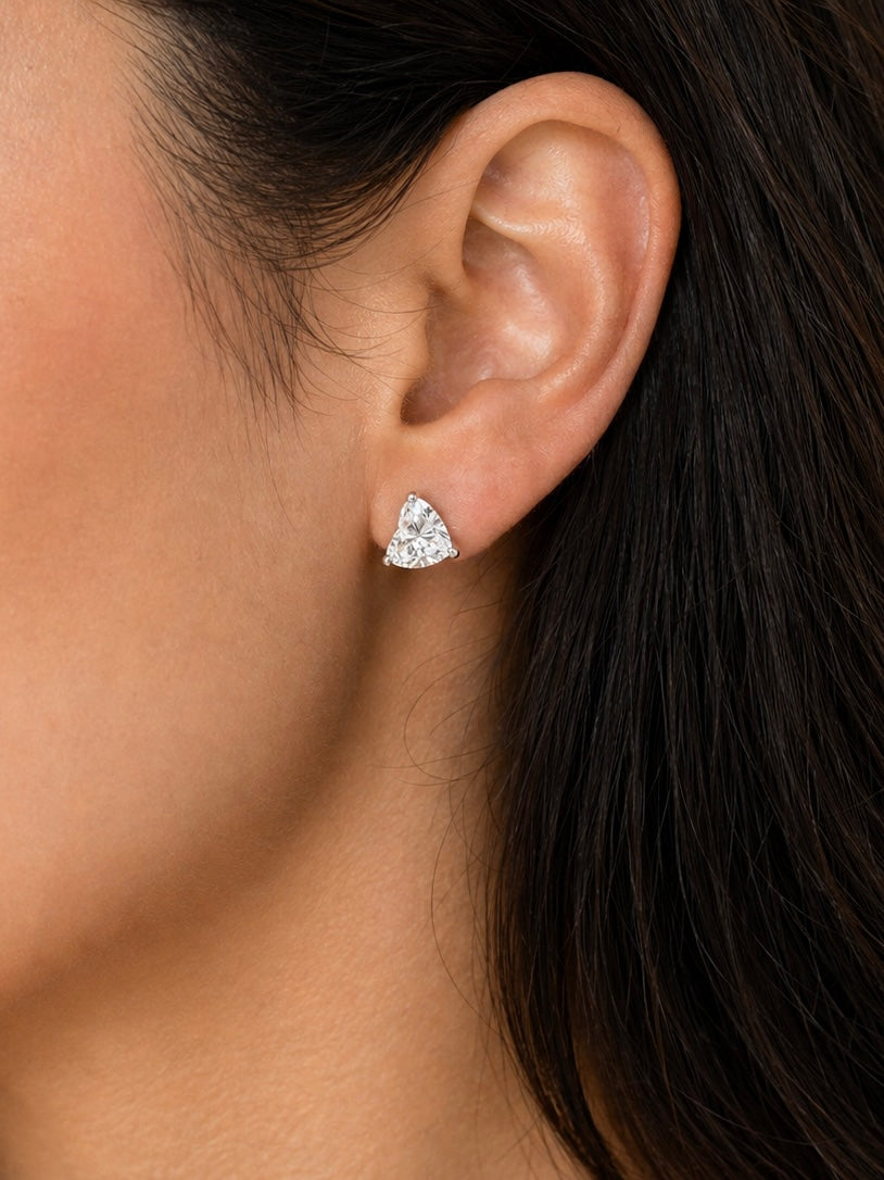 Side view of Nimbus Glow Heart Lab Diamond Stud Earrings in 18K White Gold - Fiona Diamonds