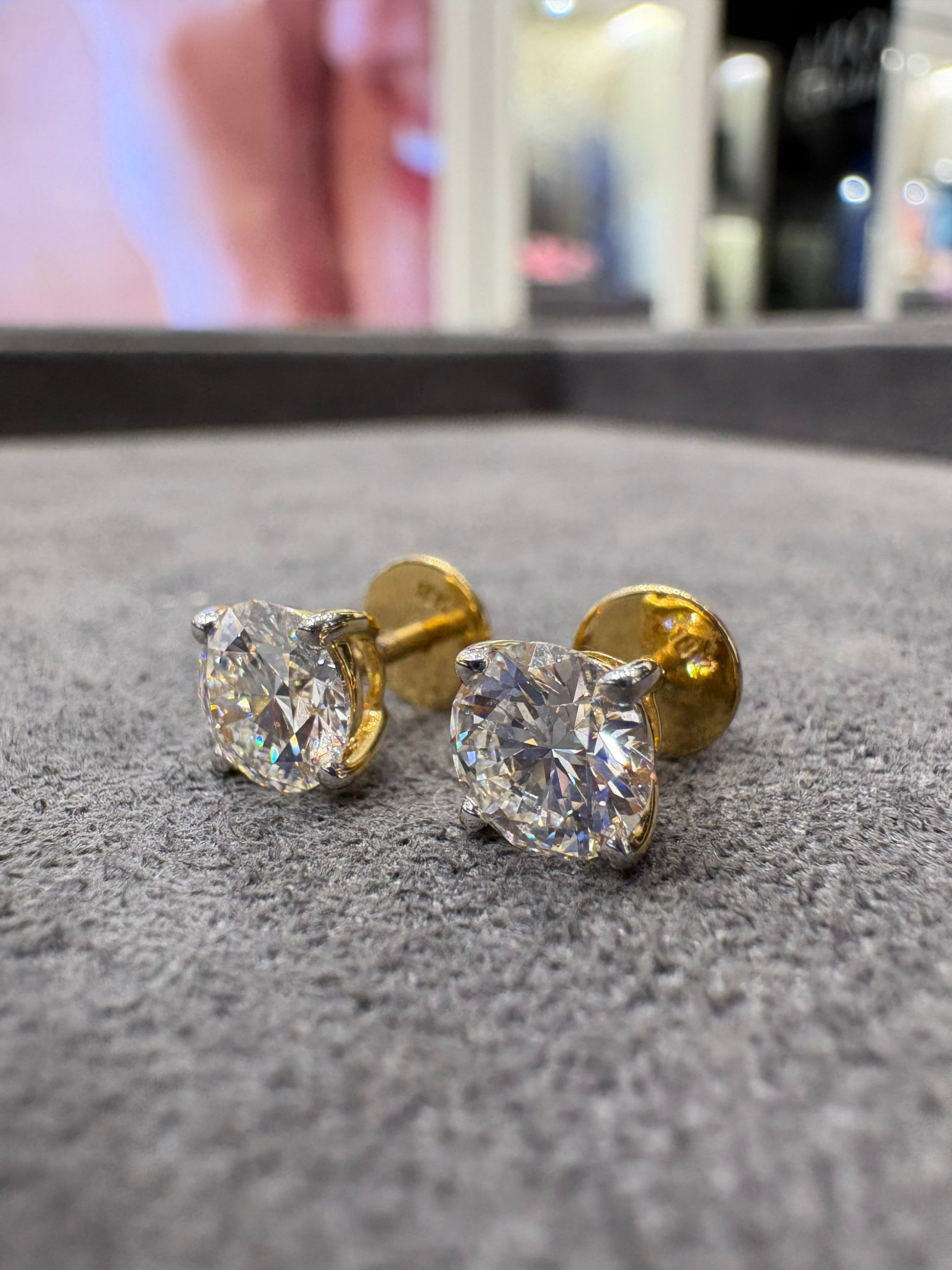 Round Lab Diamond Classic Solitaire Stud in 18K Yellow Gold - Elowen Mist by Fiona Diamonds