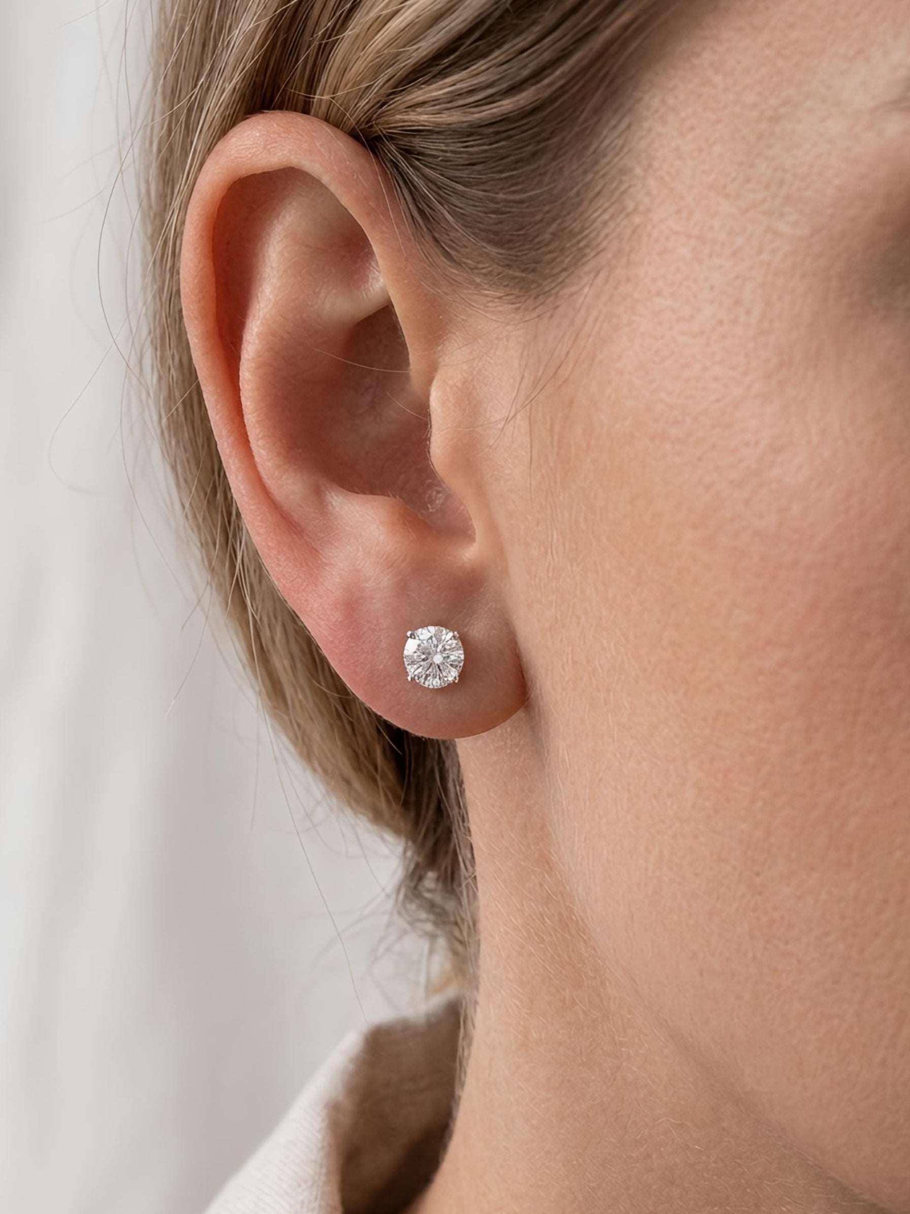 Zola Haze Round Lab Diamond Classic Solitaire Stud Earrings in 18K White Gold by Fiona Diamonds