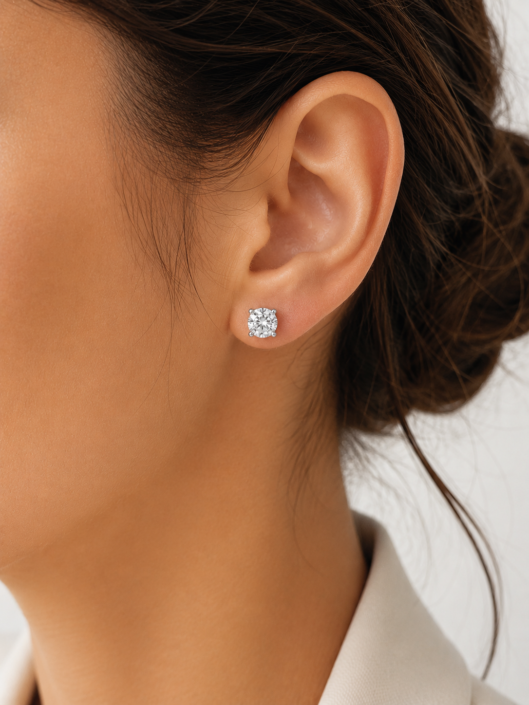 Side view of Taelith Haze Round Lab Diamond Stud Earrings in 18K White Gold - Fiona Diamonds