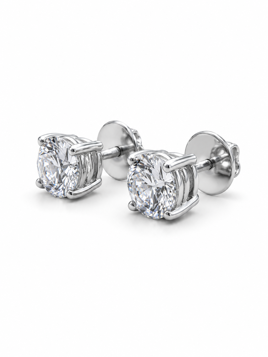 Close-up of Taelith Haze Round Lab Diamond Solitaire Stud in 18K White Gold by Fiona Diamonds