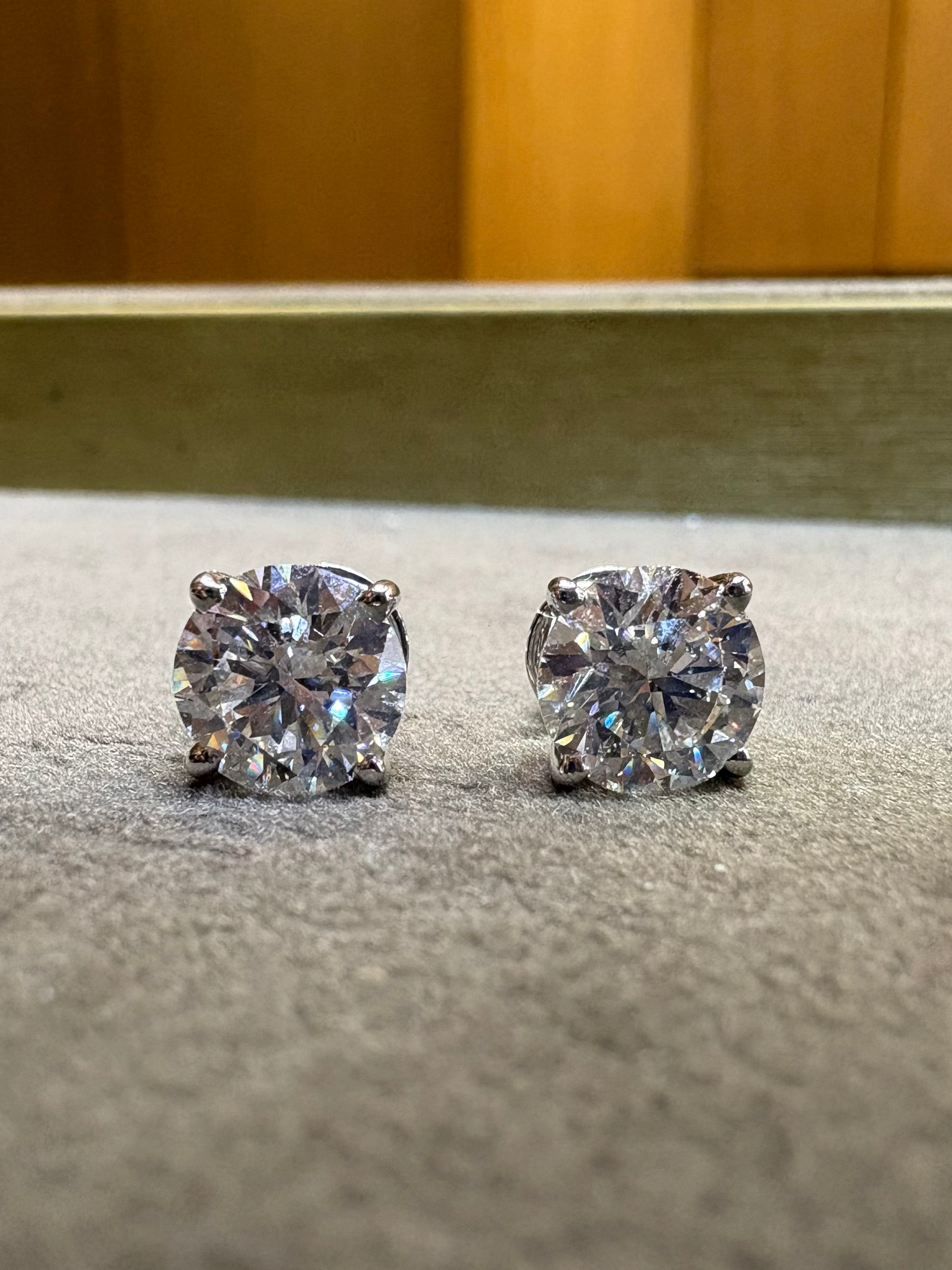 Fiona Diamonds Taelith Haze Round Lab Diamond Stud Earrings in 18K White Gold on ear