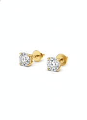Flare Drop Round Lab Diamond Classic Solitaire Stud Earrings in 18K Yellow Gold by Fiona Diamonds