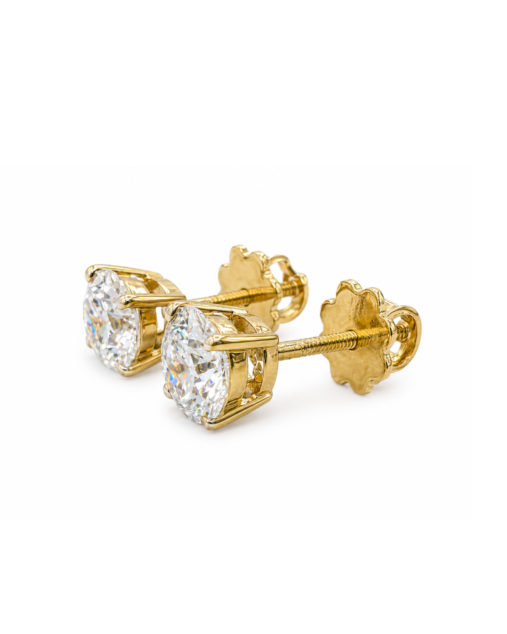 Side view of Orbit Haze Round Lab Diamond Stud Earrings in 18K Yellow Gold - Fiona Diamonds