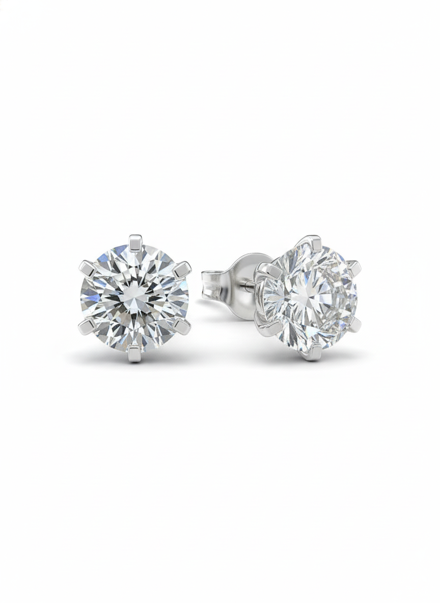 Iris Curve Round Lab Diamond Classic Solitaire Stud Earrings in 14K Yellow Gold by Fiona Diamonds