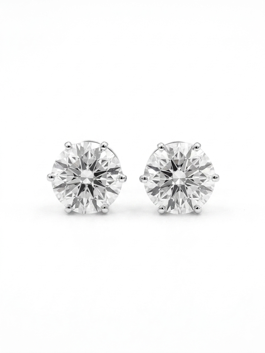 Favryn Mist Round Lab Diamond Stud Earrings in 18K white gold by Fiona Diamonds